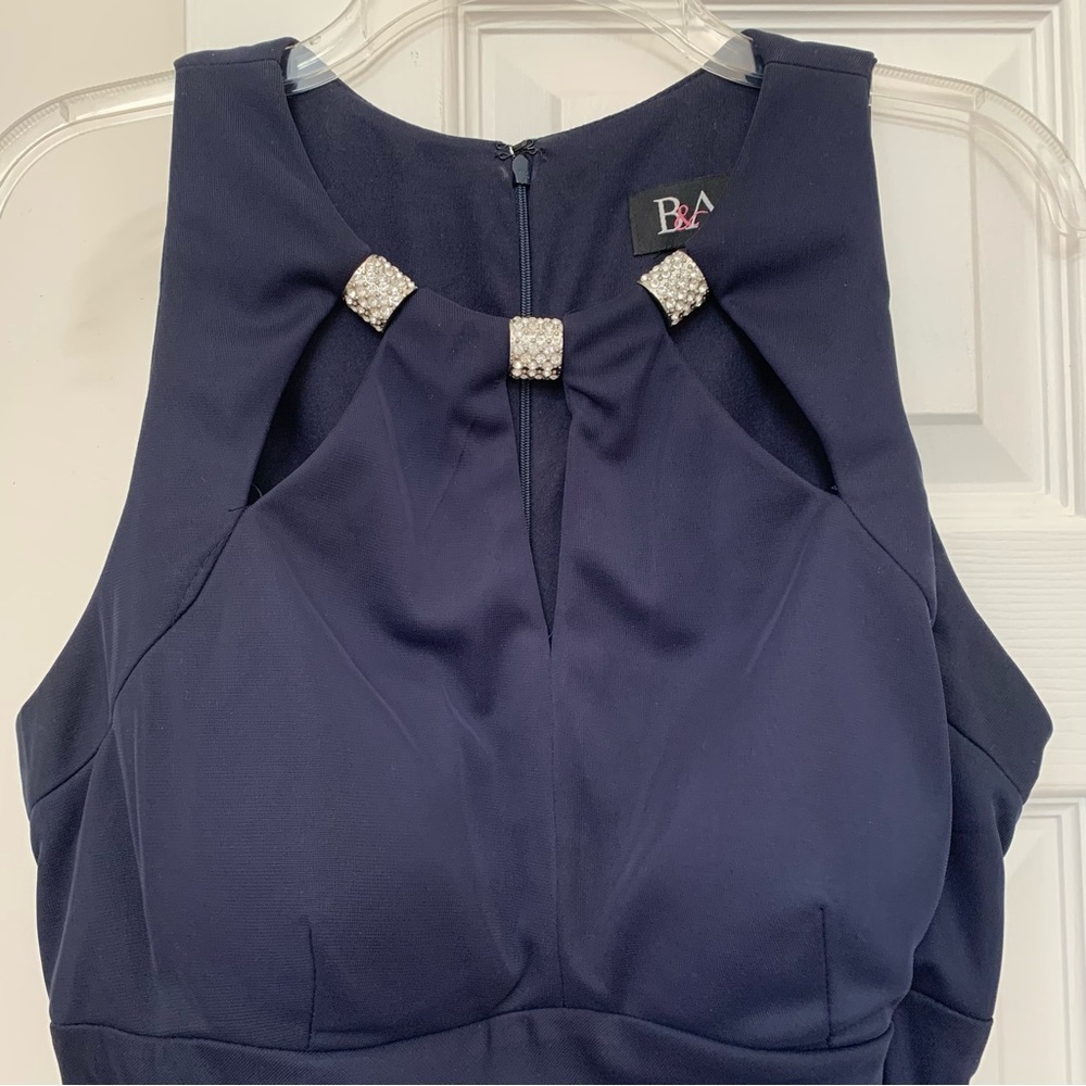 Betsy & Adam 💖 Rhinestone Accent Formal Ruched Navy Gown Womens 14 - Picture 5 of 16